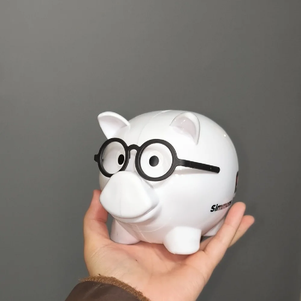White Novelty Piggy Bank with Glasses -
